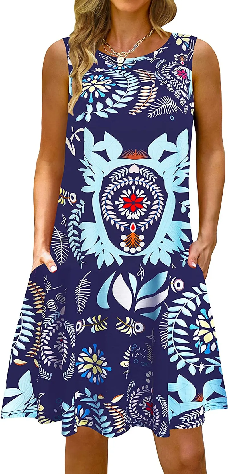 Summer Casual Tshirt Dresses for Women Swing Sun Dress Beach Swimsuit Cover Ups with Pockets