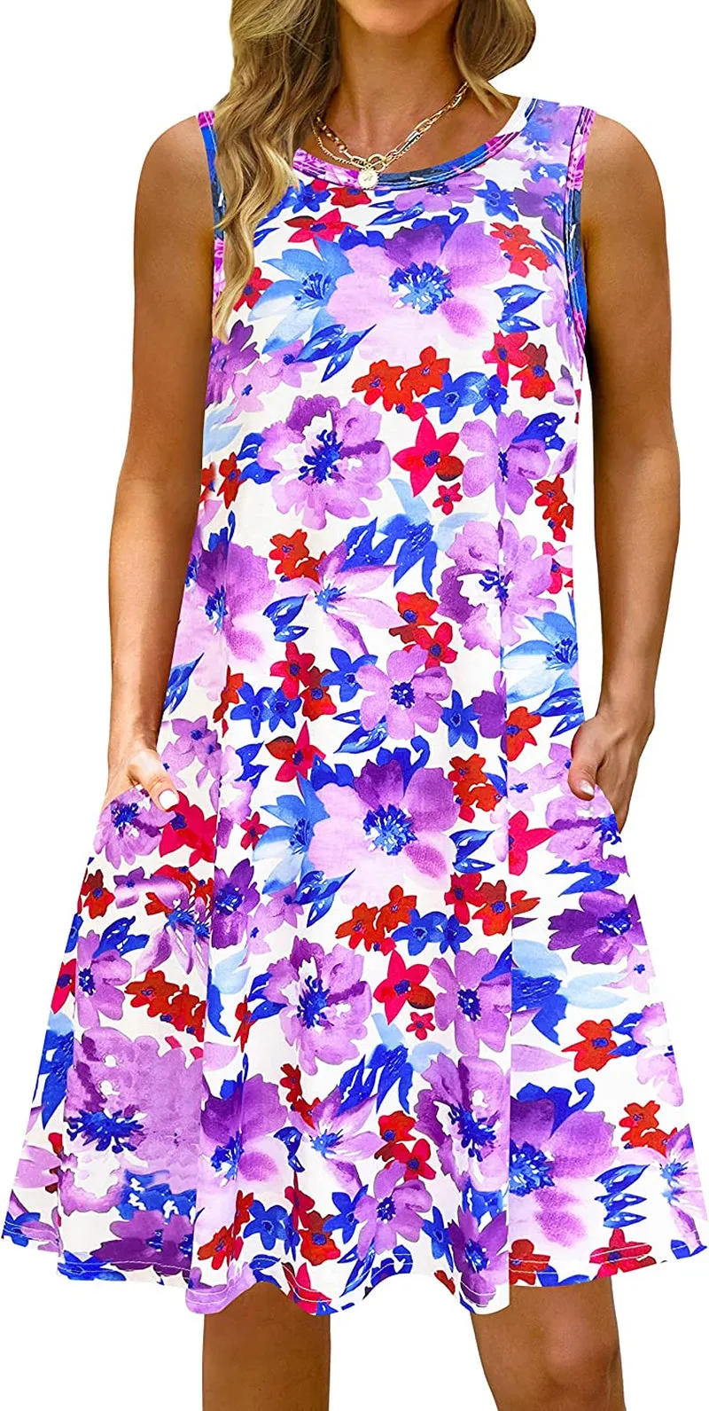 Summer Casual Tshirt Dresses for Women Swing Sun Dress Beach Swimsuit Cover Ups with Pockets