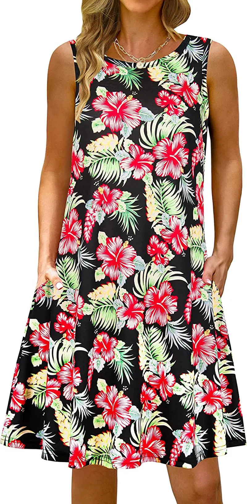Summer Casual Tshirt Dresses for Women Swing Sun Dress Beach Swimsuit Cover Ups with Pockets