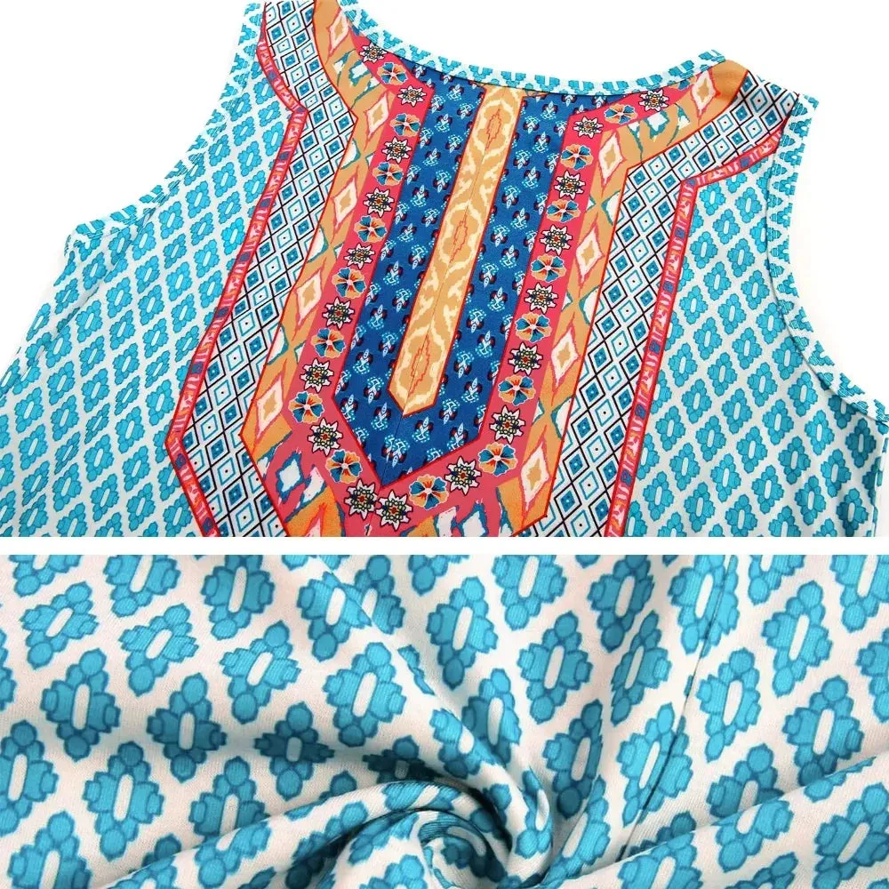 Summer Floral Print Sleeveless Vest Dress for Women