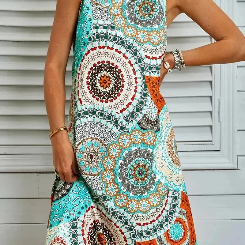 Summer Floral Print Sleeveless Vest Dress for Women
