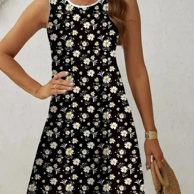 Summer Floral Print Sleeveless Vest Dress for Women