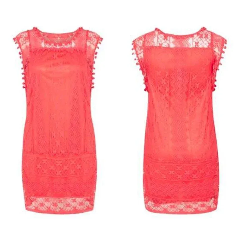 Summer White Women Dress Casual Sleeveless Beach Short Dress Female Sexy Tassel Mini Lace Dress