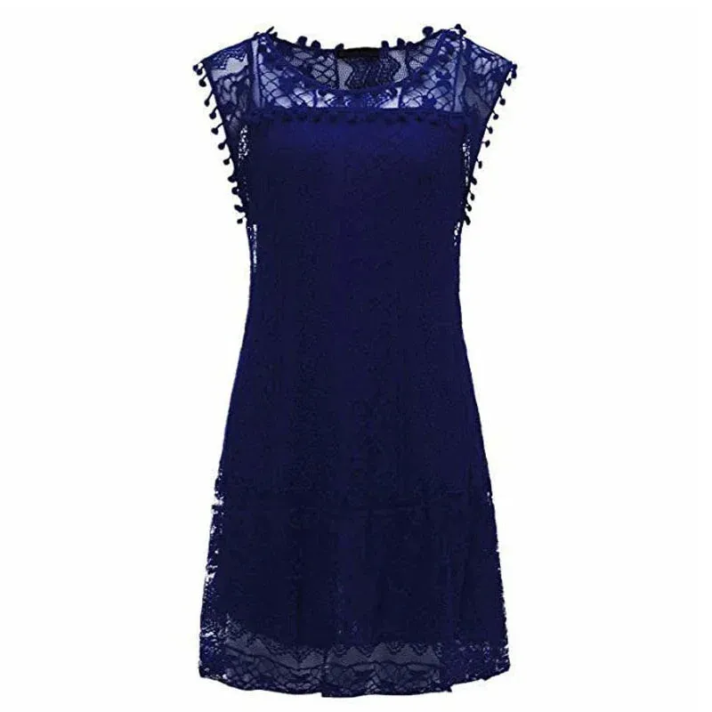Summer White Women Dress Casual Sleeveless Beach Short Dress Female Sexy Tassel Mini Lace Dress