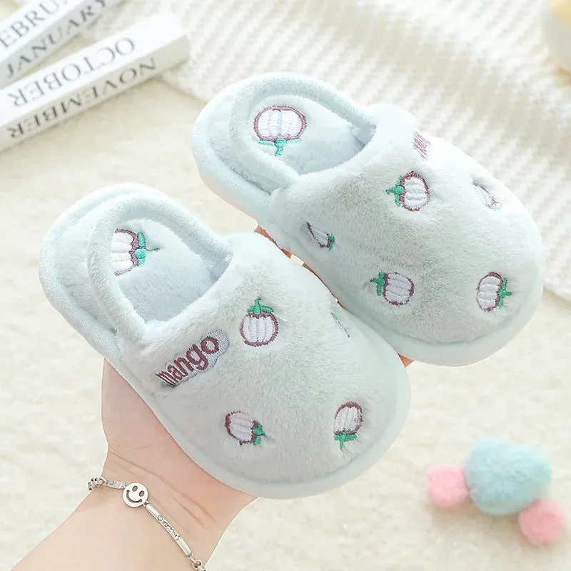Toddler Shoes Winter Baby Home Slippers Girls Strawberry Warm Cotton Slippers Indoor Antislip Slides Kids Boy Pantufa Infantil