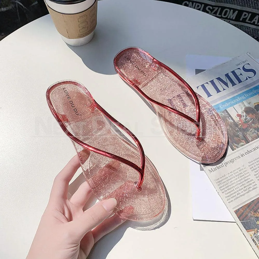 Transparent Crystal Flip Flops
