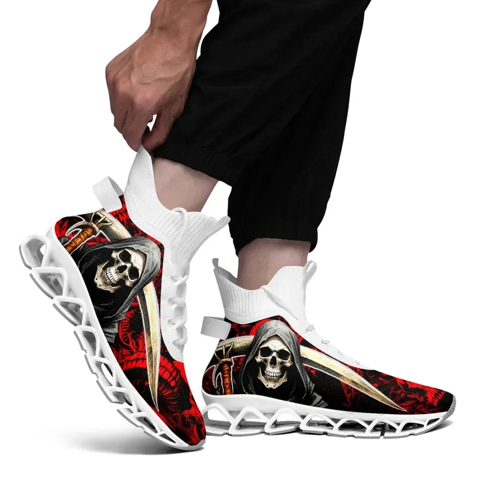 Unique Gift,Personalized Skull Sneakers, Custom Gothic Running Shoes, Breathable Unisex Shoes