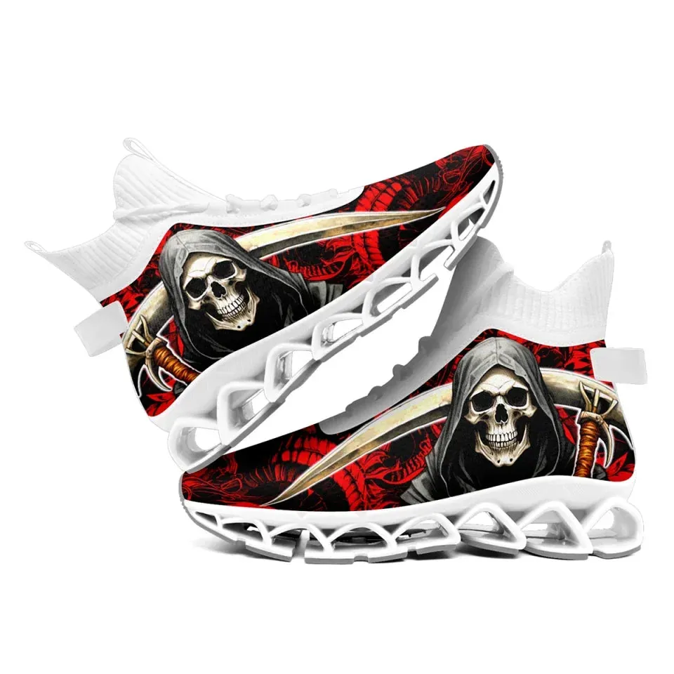 Unique Gift,Personalized Skull Sneakers, Custom Gothic Running Shoes, Breathable Unisex Shoes