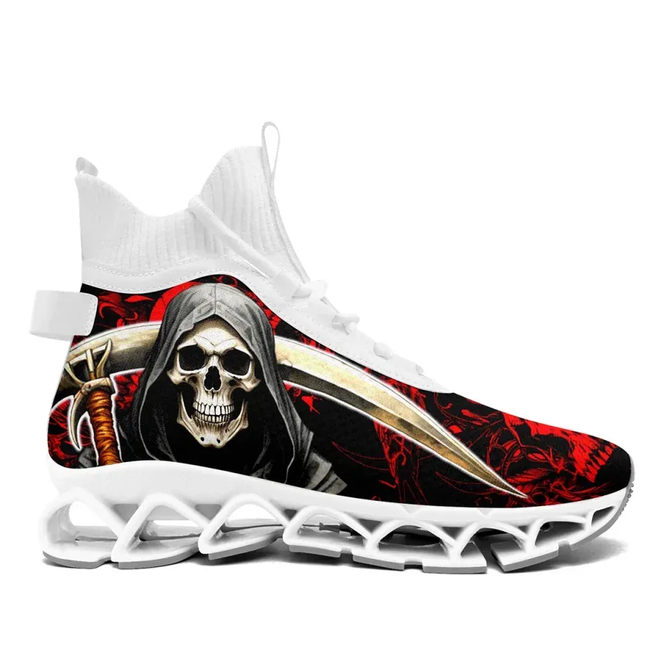 Unique Gift,Personalized Skull Sneakers, Custom Gothic Running Shoes, Breathable Unisex Shoes