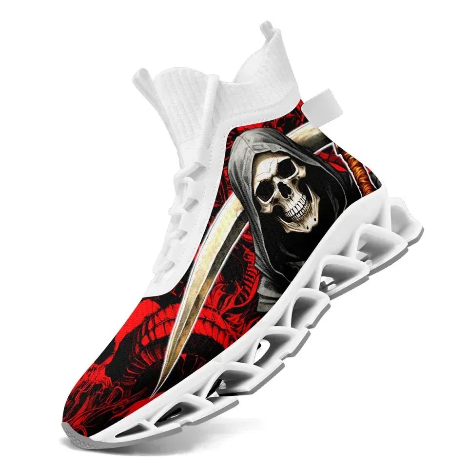 Unique Gift,Personalized Skull Sneakers, Custom Gothic Running Shoes, Breathable Unisex Shoes