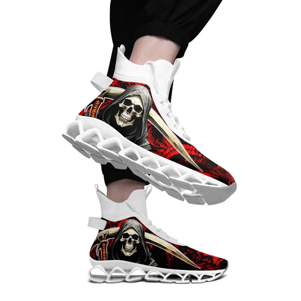 Unique Gift,Personalized Skull Sneakers, Custom Gothic Running Shoes, Breathable Unisex Shoes