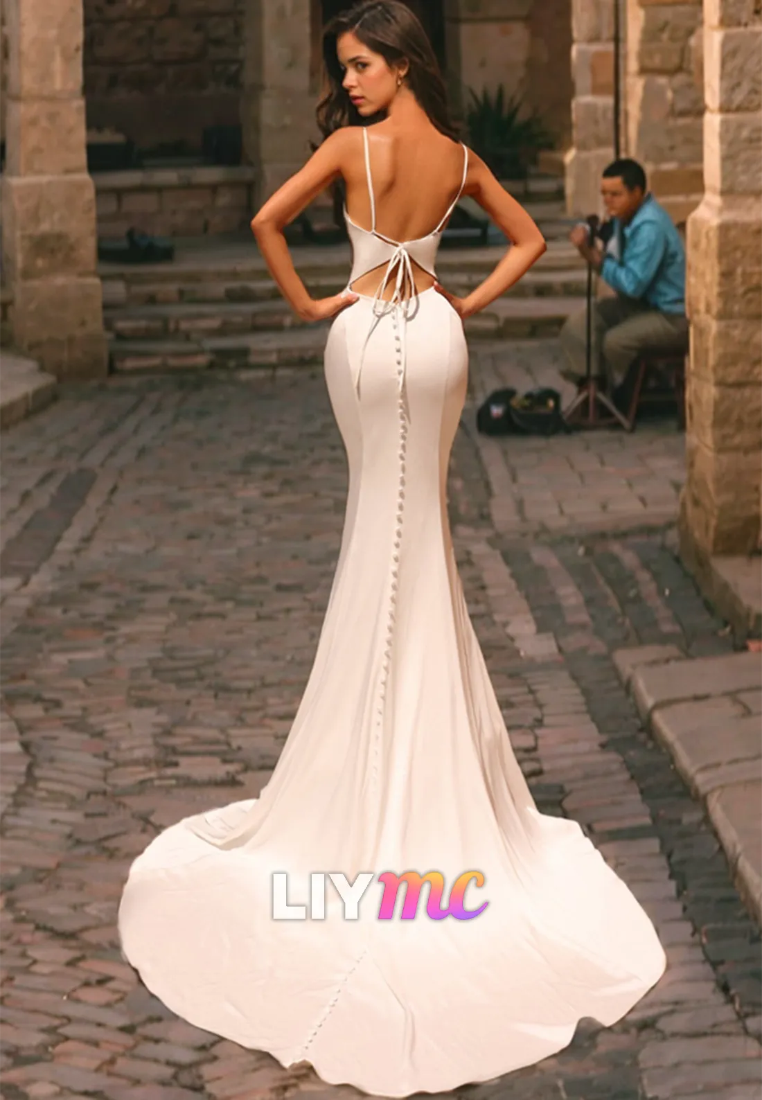 V-Neck Spaghetti Straps Sleek Mermaid Wedding Dress